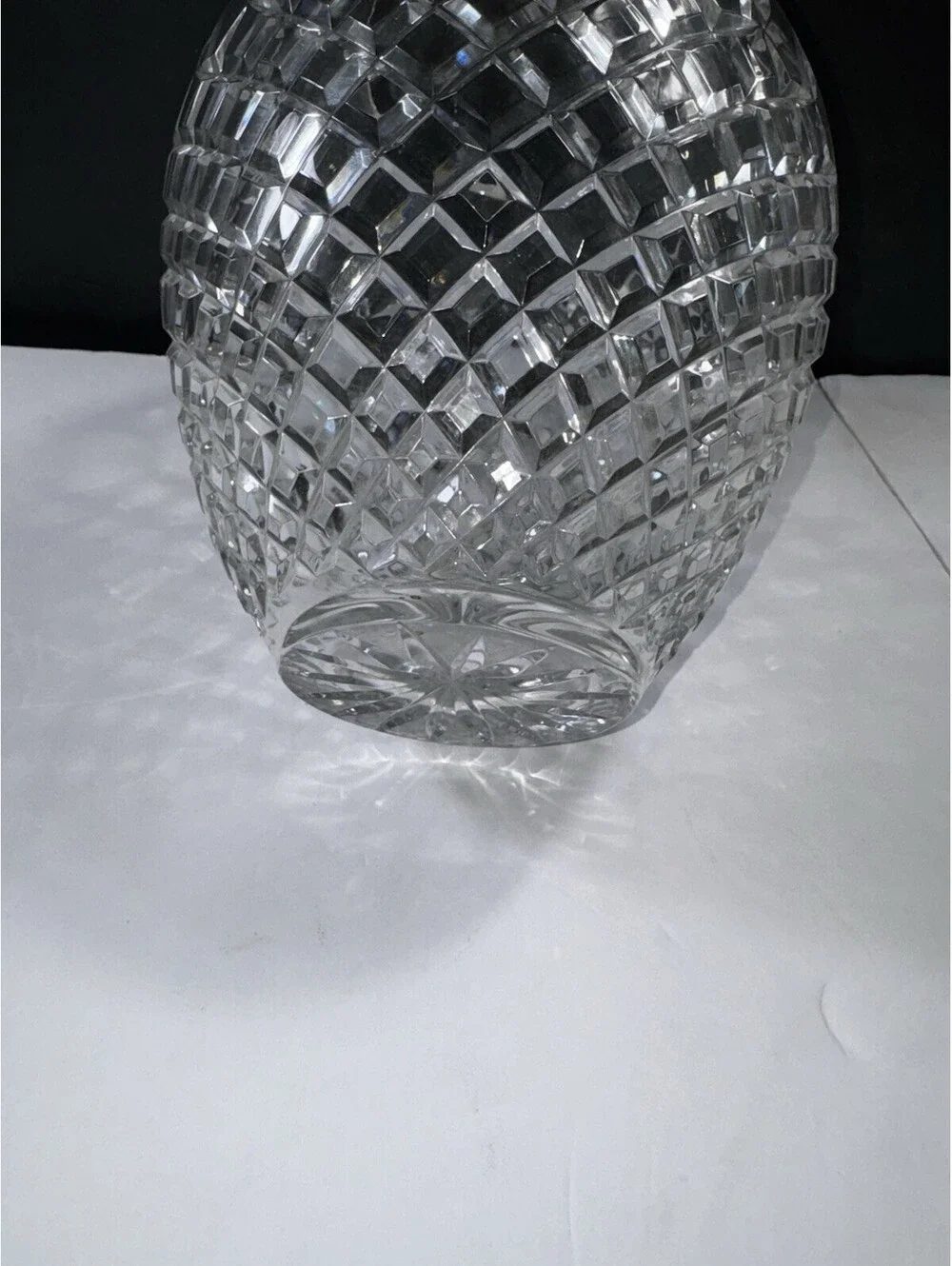 Vtg Polish Lead Crystal Vase Hand Cut Heavy Cut Glass Poland Starburst Base